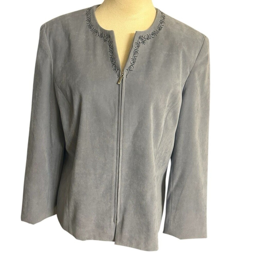 Vintage Norton McNaughton Embroidered  Full Zip Grayish Blue Blazer Jacket Sz 8